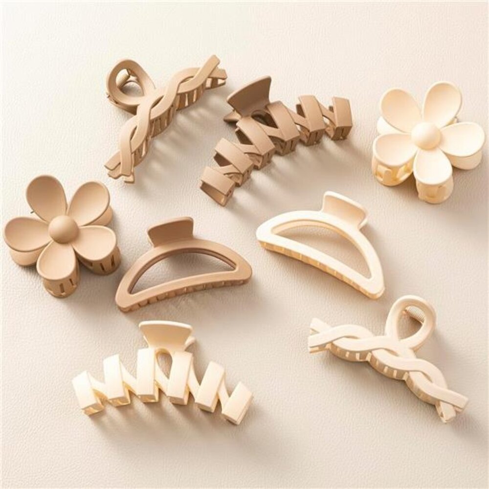 8PCS Hair Clips for Women, Flower Claw Clips Thick Hair, Non-Slip Neutral Colors